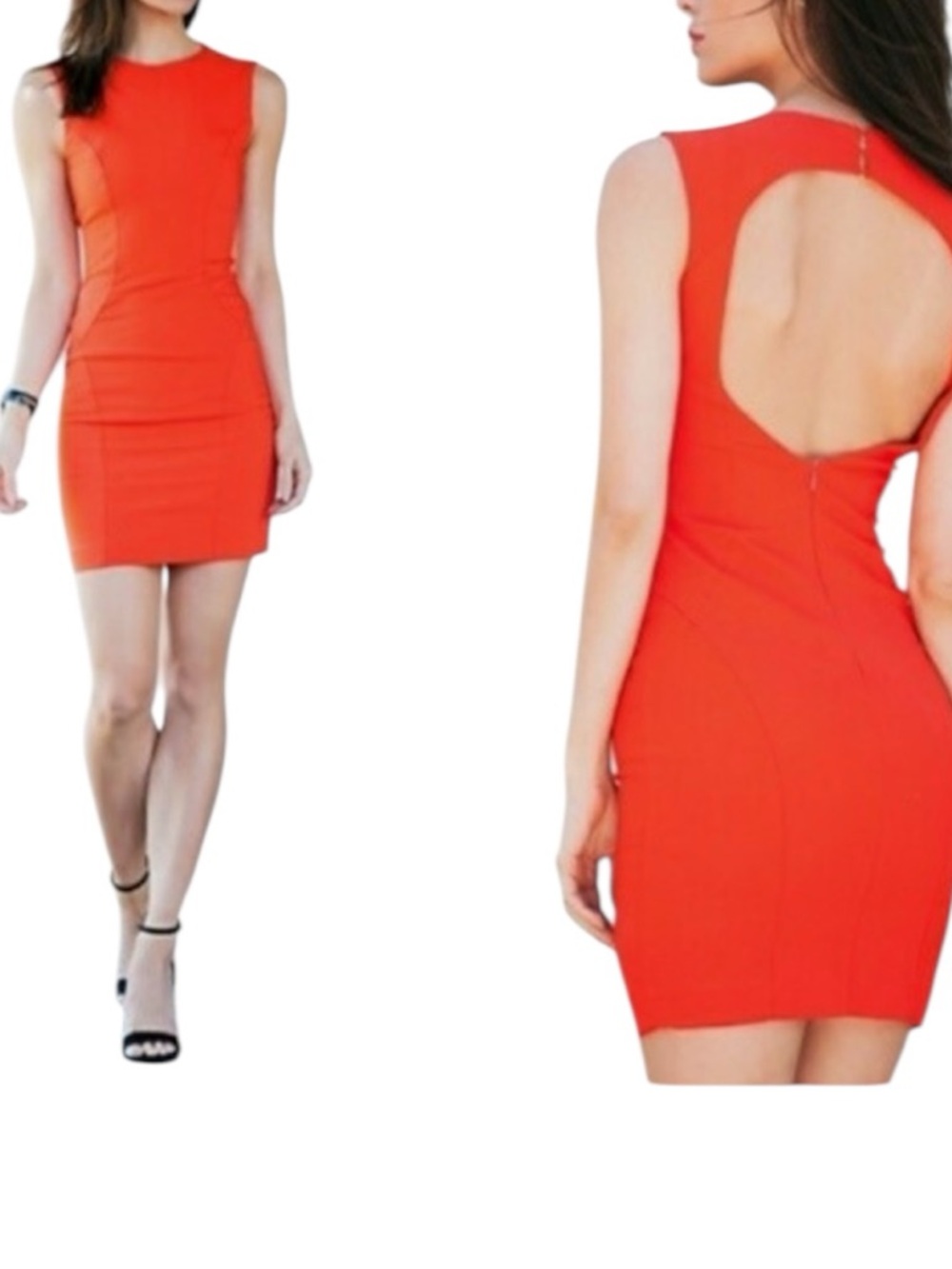 Zara Red Bodycon Mini Dress Open Back Keyhole XS Sleeveless Fitted Sexy